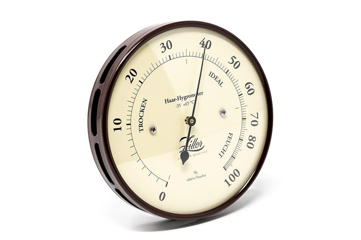 ZILLER Haar-Hygrometer, Serie Retro, Gehäuse Braun, Ziffernblatt Creme, Durchmesser 10cm, Made in Ge