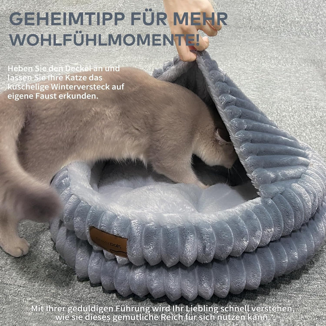 CheerPals Katzenbett mit Deckel 50cm, Waschbar Kuschelhöhle, Winterversteck mit Hochelastischer Schl
