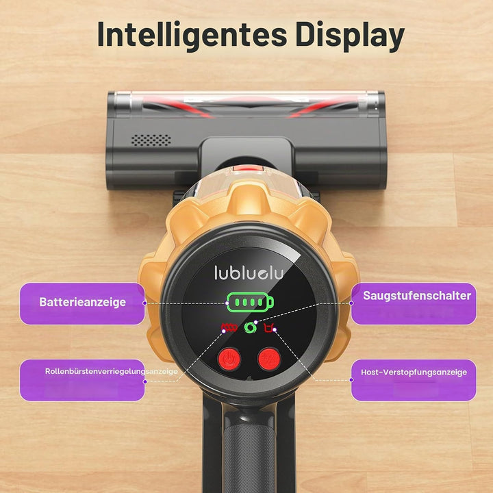 Lubluelu Akku-Staubsauger 50000Pa, kabellos mit Smart Display &amp; Anti-Tangle-Bodenbürste, leicht &amp; fl