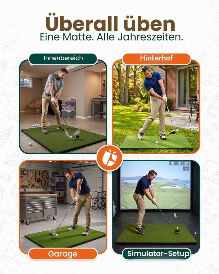 Golf-Schlagmatte für Indoor und Outdoor, Golf-Trainingsmatte mit Tragegurt, 10 PU-Golfbällen und 9 T