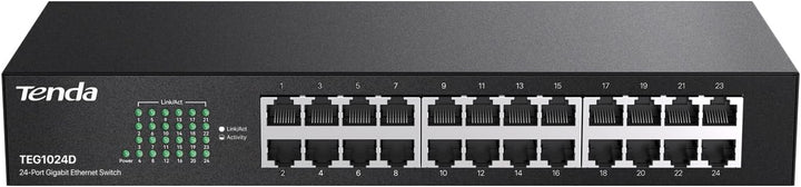 Tenda TEG1024D 24 Port Switch 19 Zoll Rackeinbau Gigabit Switch (Plug-and-Play, 48 Gbit/s Switching-