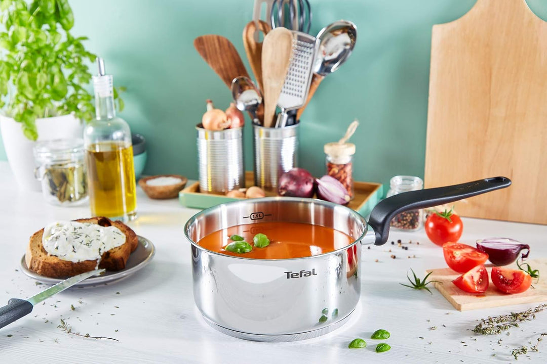 Tefal Primary Stielkasserolle 14 cm (1 L) 10 Jahre Garantie, hochwertiger Edelstahl, Induktion, Schm