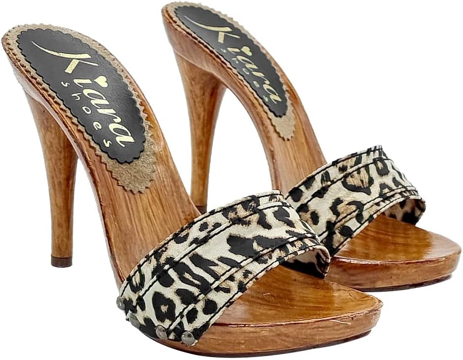 Damen-Clogs mit Stoffband mit Leopardenmuster - KM7101 Leo (42 EU, Leopard) 42 EU Leopard, 42 EU Leo