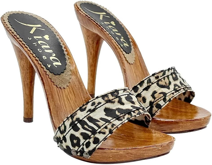 Damen-Clogs mit Stoffband mit Leopardenmuster - KM7101 Leo (42 EU, Leopard) 42 EU Leopard, 42 EU Leo