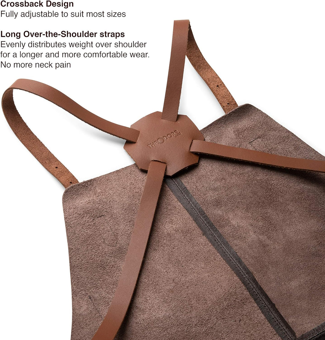 Theodore Arbeitsschürze aus echtem Leder, bequem und verstellbar, mit Lederriemen - ideal zum Grille