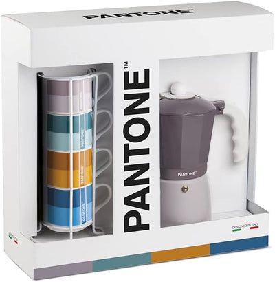 Egan Set mit 4 Kaffeetassen Impil. mit Metalrack Pantone Linear + Moka Violett 6 Tassen