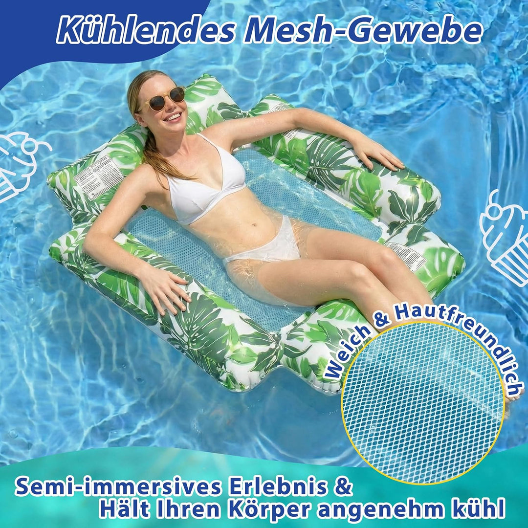 2er Set Pool Luftmatratze & Wasserhängematte, 4-in-1 Aufblasbares Schwimmbett (127x70cm & 120x115cm)