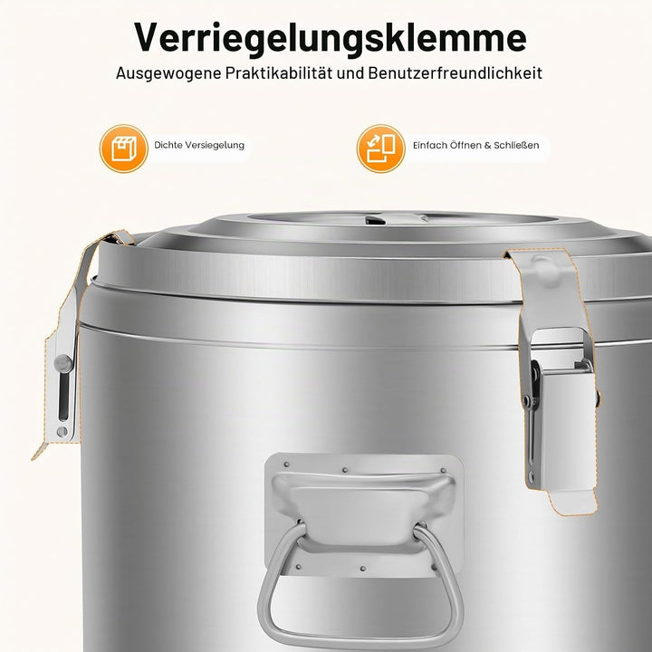 Transport Thermobehälter für Essen, 10/20/30L Gastro Warmhaltebehälter Isolierter Edelstahl Thermobo