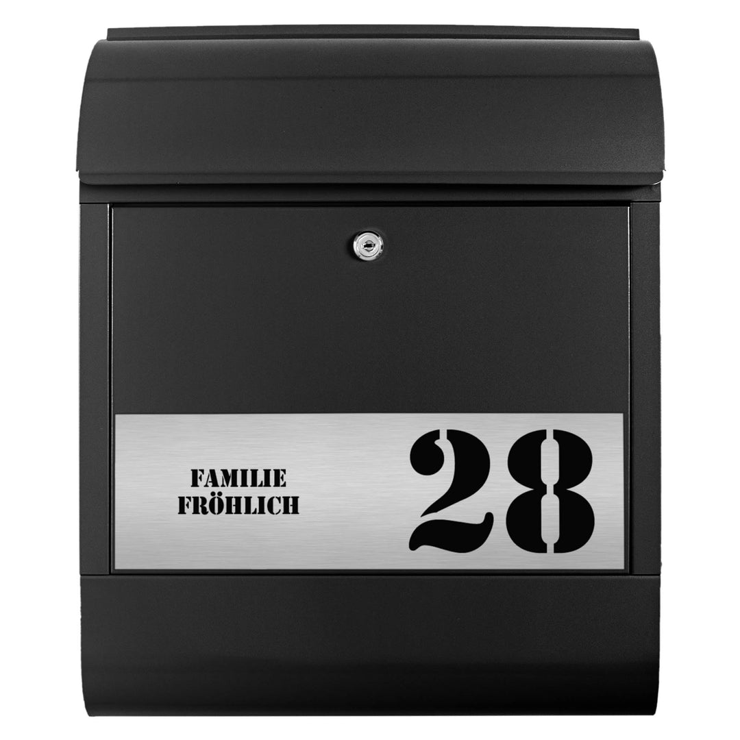 banjado® Briefkasten personalisiert mit graviertem Namensschild in Silber/Briefkasten schwarz 39x47x