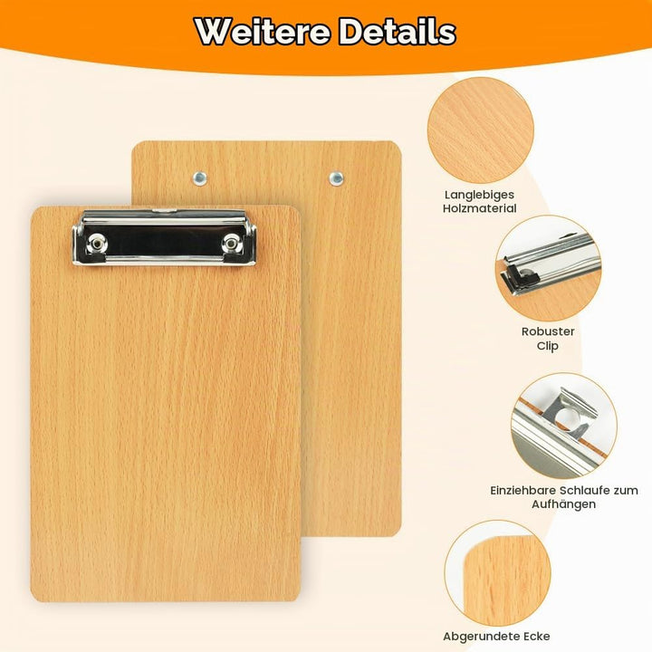 OFFCUP Klemmbrett A5 Holz, 12 Stück Klemmbretter mit Metalklemme Clipboard Schreibbrett A5 Hartplatt