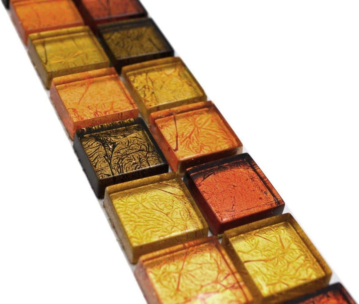 Fliesen Bordüre MosaikMosaikfliese Glasmosaik gold orange Struktur Küchenrückwand Duschwand | 10 Mos