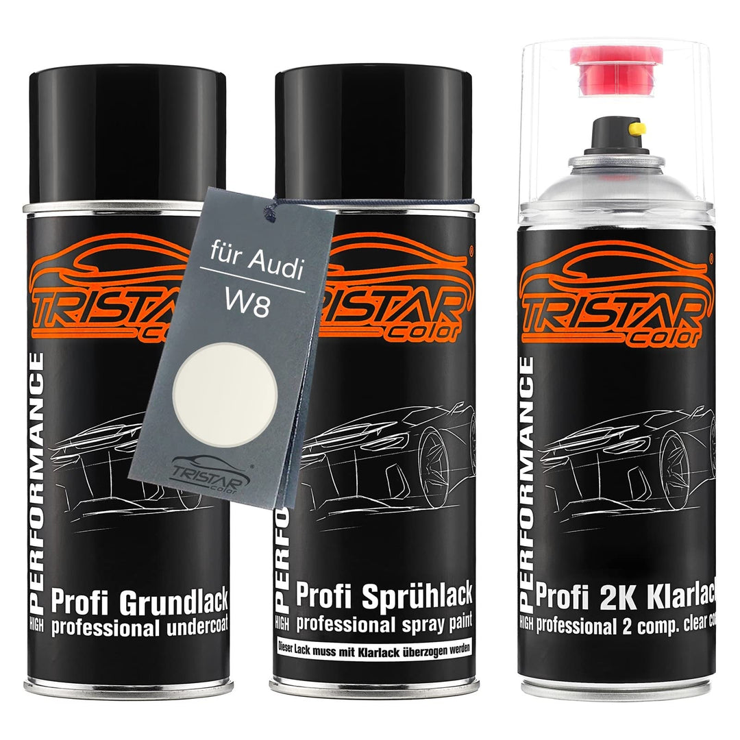 Autolack 2K Spraydosen Set für Audi W8 Weiss Perl/Weiss Perlmutt Grundlack Basislack 2 Komponenten K