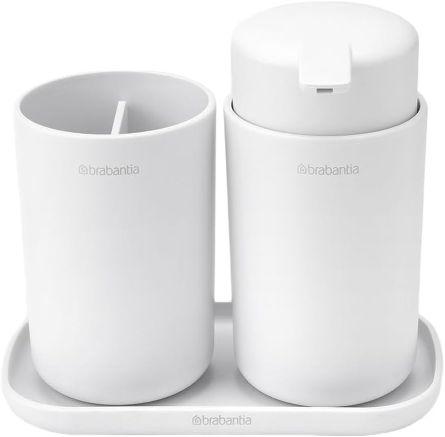 Brabantia Renew Collection Badezimmer-Set, Kunststoff, Weiss, Set of 3 White, White