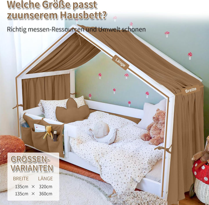 Hausbett Himmel Deko Set, Betthimmel Hausbett aus Musselin - 1 Betthimmel & 1 Wimpelkette, für Junge