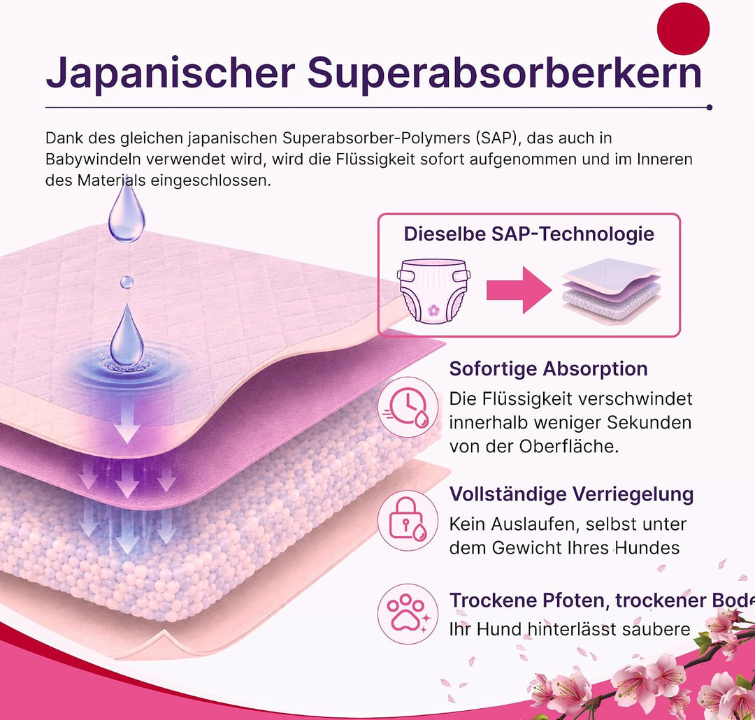 Trainingsunterlagen mit Sakura-Duft, 100 Stück, 32×44 cm, Mehrschicht-Absorptionskern, wasserdichte