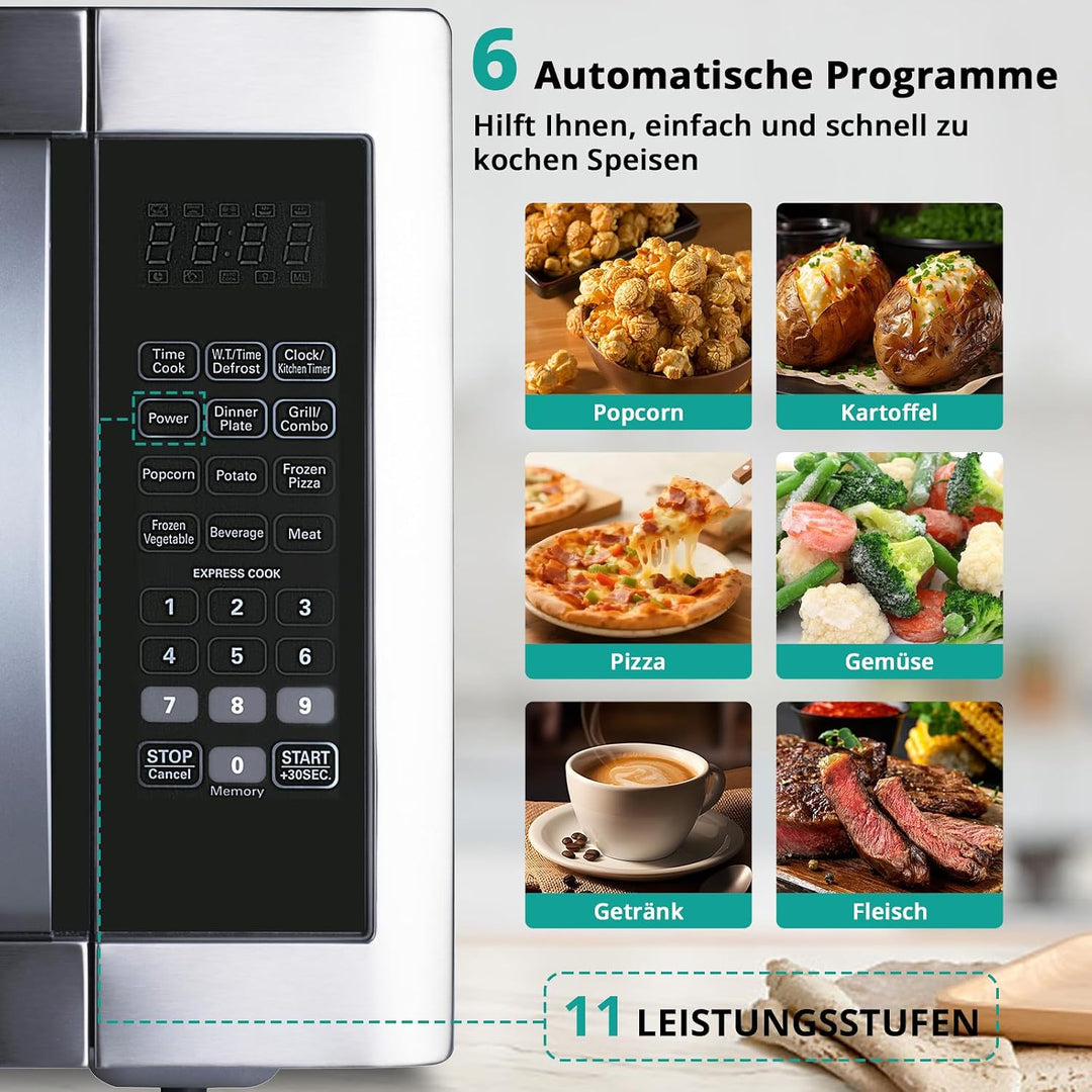 SMETA Mikrowelle Gross 42 liter, Mikrowelle mit Grill, 1100W Mikrowelle & 1400W Grill, 11 Leistungss
