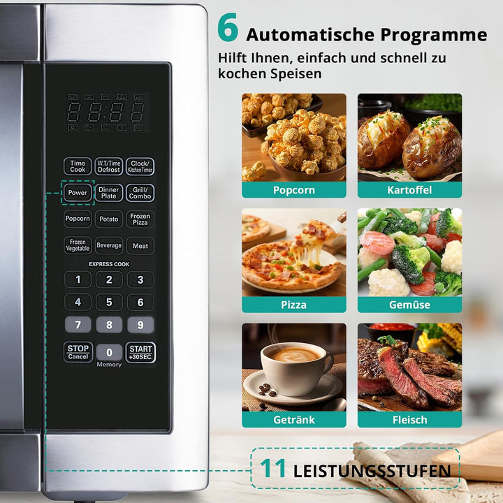 SMETA Mikrowelle Gross 42 liter, Mikrowelle mit Grill, 1100W Mikrowelle & 1400W Grill, 11 Leistungss