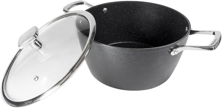Kasserolle aus Aluminium, beschichtet mit Antihaftbeschichtung, Deckel aus transparentem Glas, 2 Gri