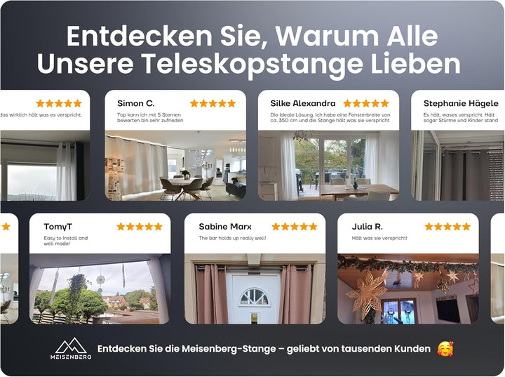 MEISENBERG Vorhangstange ohne Bohren 50-80cm Ø25mm - Gardinenstange zum Klemmen - Edelstahl - Spanns