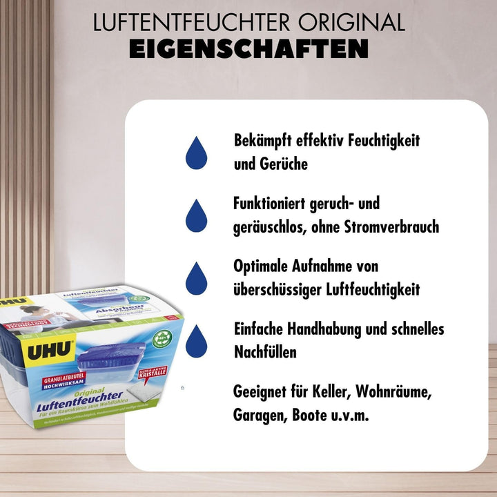 UHU Luftentfeuchter Original, Bekämpft Feuchtigkeit und Schimmel in Wohnräumen, 1000 g 1000g Origina