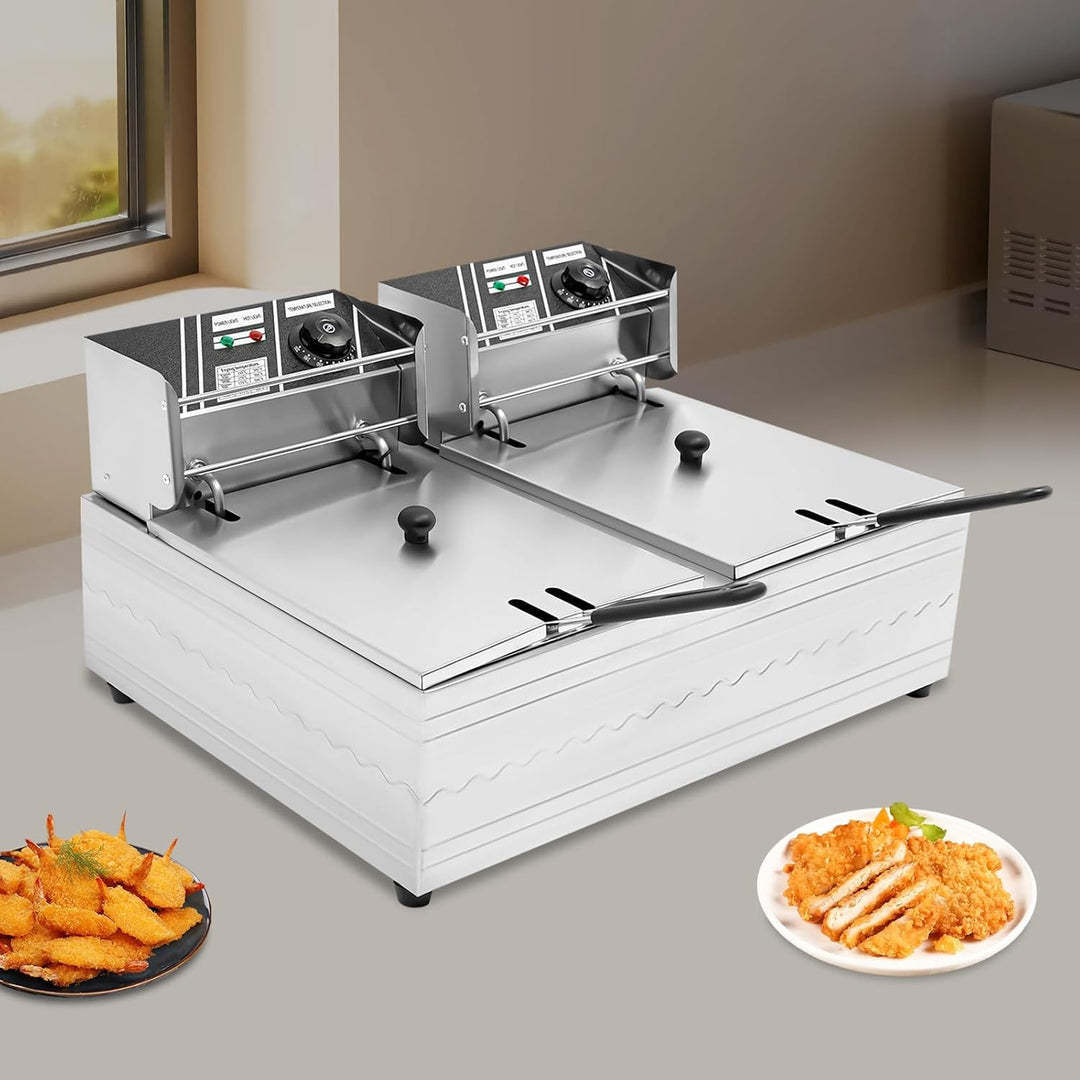 Fritteuse mit Öl, 2500 W 6L Kommerzielle Fritteuse mit Frittierkorb Schlackenabscheider Deckel, 60-2