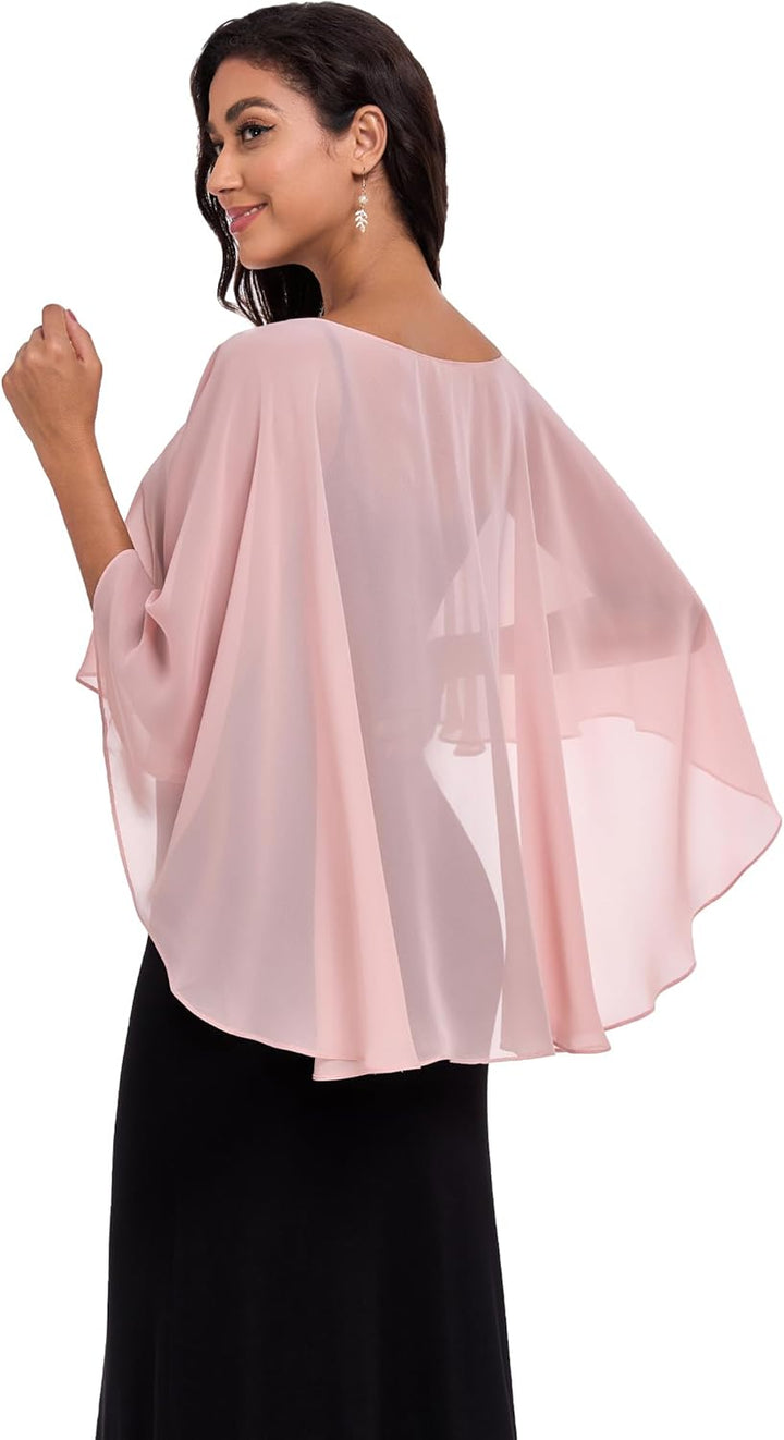 Chiffon Wrap Shawls Capes for Evening Dresses Wedding Bridal Bolero Shawl Wraps for Women Blush, Blu