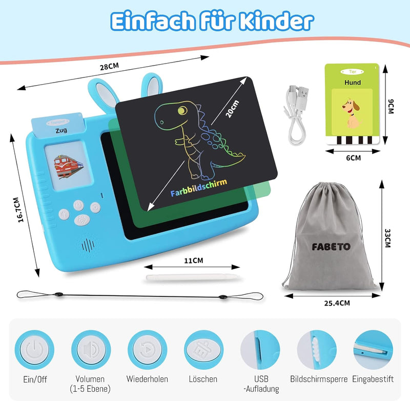 Deutsch Lernen Lernspielzeug für Kinder 1-6 Jahre alt, Sprechende Flash-Karten LCD Schreibtablett 38