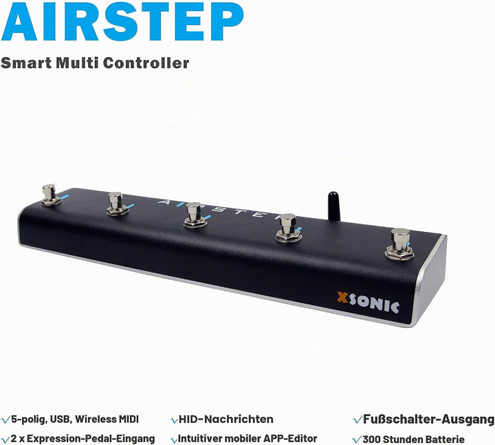 XSONIC Airstep Smart Multi Controller mit MIDI, HID, 5 Fussschaltern, 2 Expression-Pedal-Eingängen,