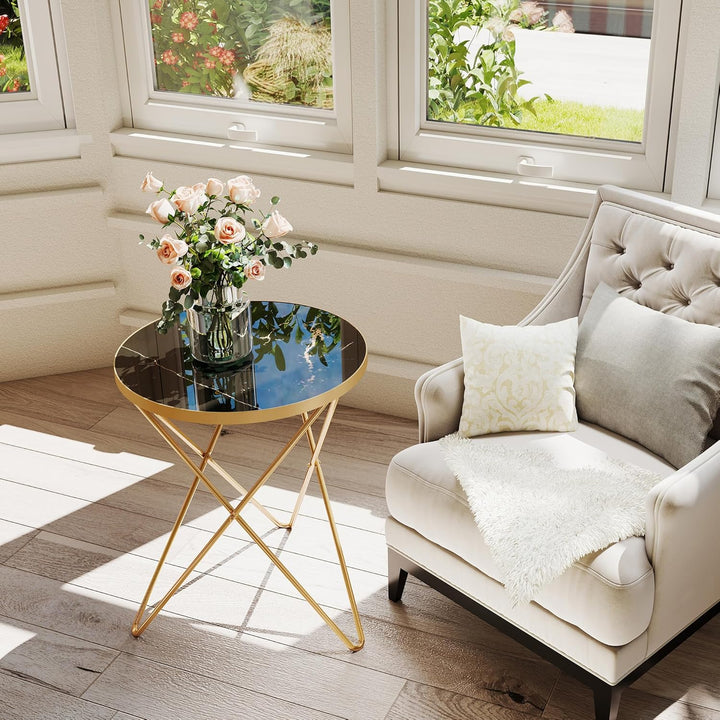 Couchtisch, Beistelltisch rund, Wohnzimmertisch, Kleiner Tisch, Sofatisch für Wohnzimmer, Grün Golde