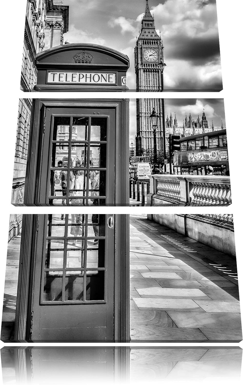 Pixxprint Telefonzelle London als Leinwandbild/Grösse: 3 Teilig (120x80) cm/Wandbild/Kunstdruck/fert