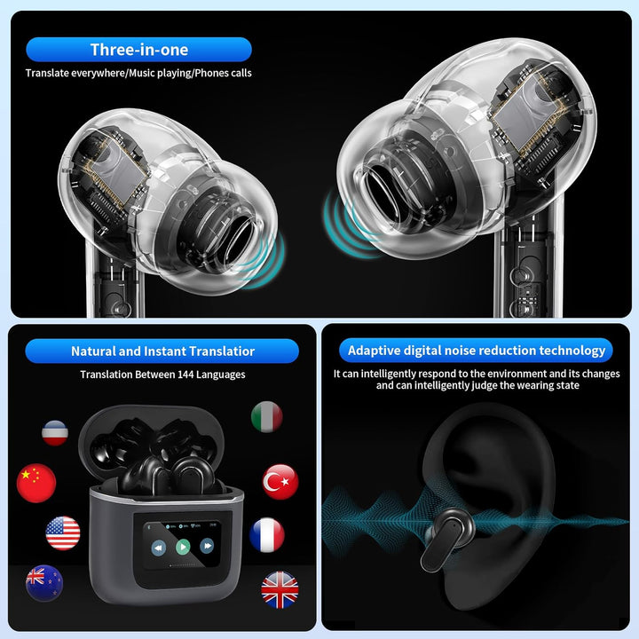 AI Sprachübersetzer-Ohrhörer, professionelle drahtlose Bluetooth Übersetzungs Ohrhörer, 144 Online-S