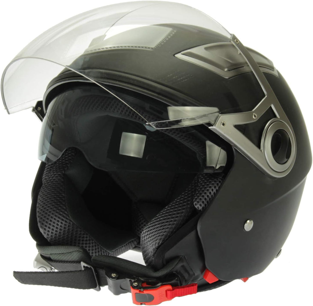 Mach1 Jethelm Helm Motorradhelm mit Integrierter Sonnenblende ECE R 22.05 Grösse XS bis XXL Schwarz-