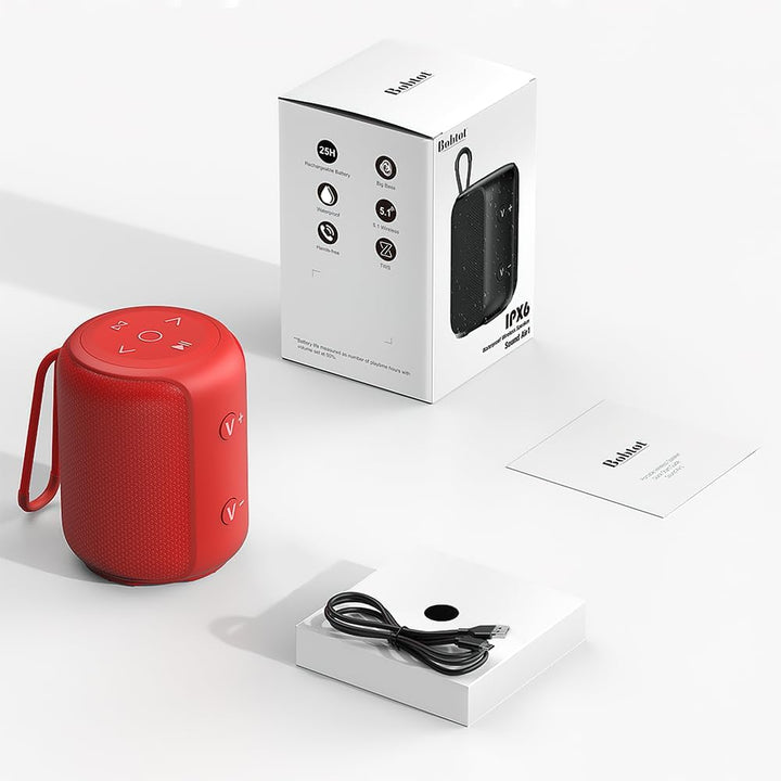 Bobtot Tragbarer Bluetooth-Lautsprecher, IPX6 wasserdicht, über 15 Stunden Akkulaufzeit, kraftvoller