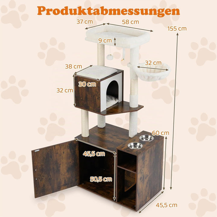 COSTWAY Kratzbaum mit Katzenklo Schrank, Katzenschrank für Katzentoilette, Katzenkratzbaum mit Sisal