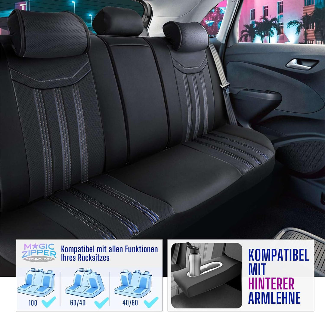 Autositzbezüge Universal für PKW & SUV – Premium Vordersitze Auto Sitzbezug aus Leder, Schwarz-Grau,