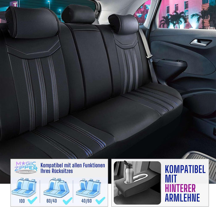 Autositzbezüge Universal für PKW & SUV – Premium Vordersitze Auto Sitzbezug aus Leder, Schwarz-Grau,
