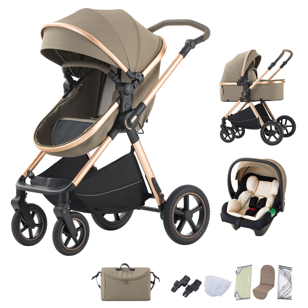 BEBBY 3-in-1 Kinderwagen KombiKinderwagen-Set 2-in-1 Buggy faltbar Luxus Hochlandschaft Neugeborenes