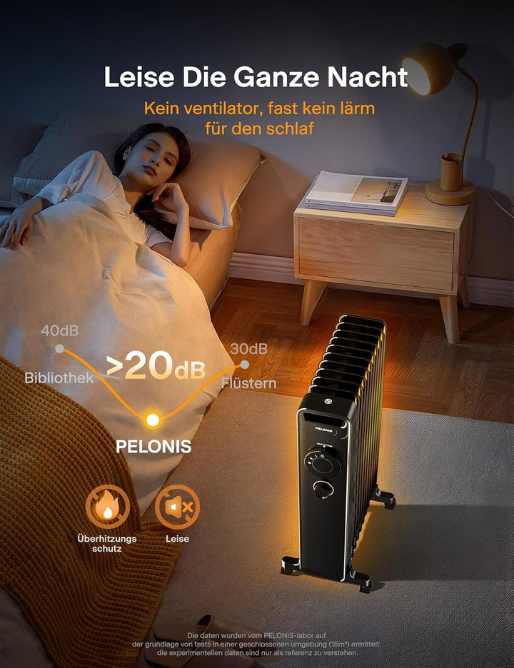 PELONIS Ölgefüllter Heizkörper mit einstellbarem Thermostat, Elektrischer Heizkörper mit 3 Wärmestuf
