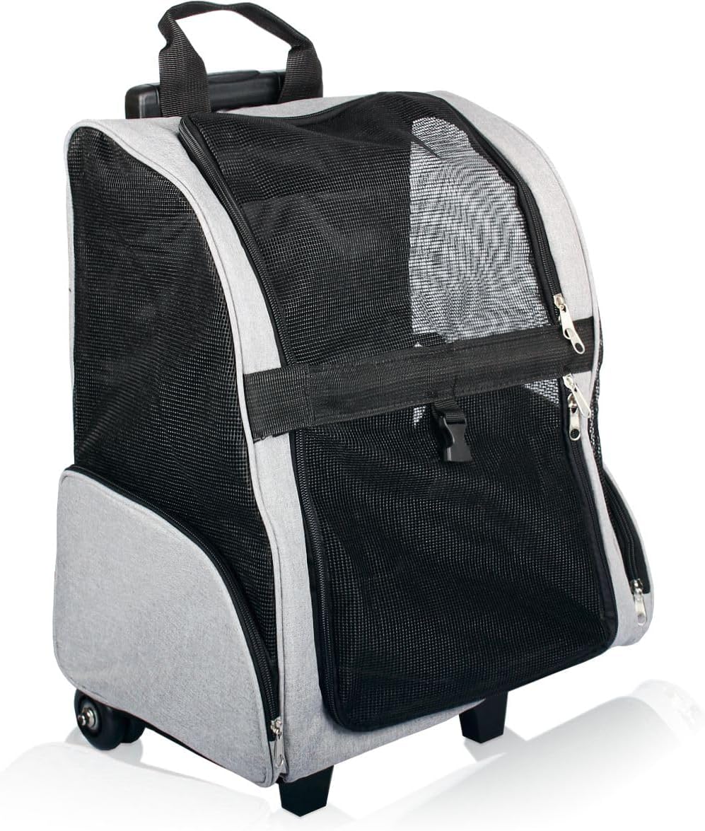 2IN1 Transporttasche mit Rollen bis 15kg Rucksack Trolley Hund Katze Hunderucksack Tasche (Melange-G