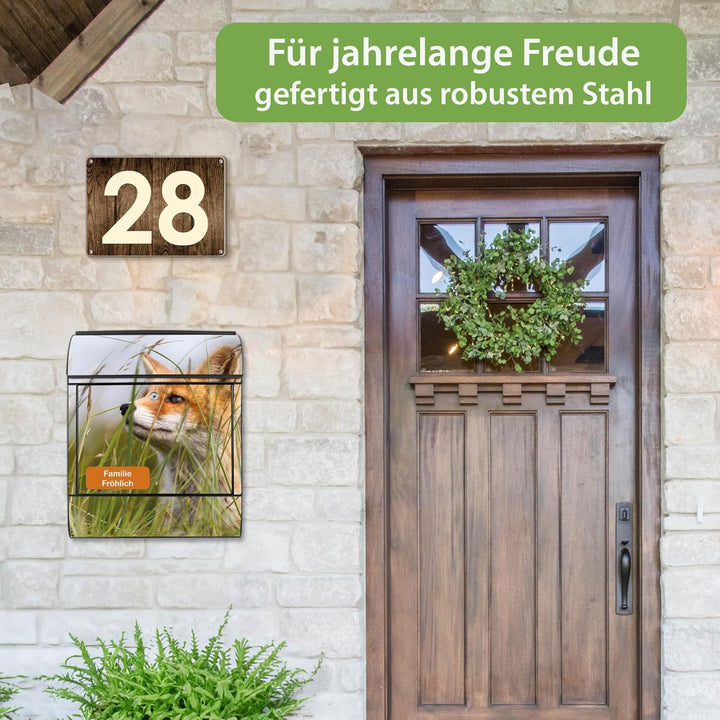 banjado® Design Briefkasten personalisiert mit Motiv Fuchs 39x47x14cm & 2 Schlüssel - Briefkasten St