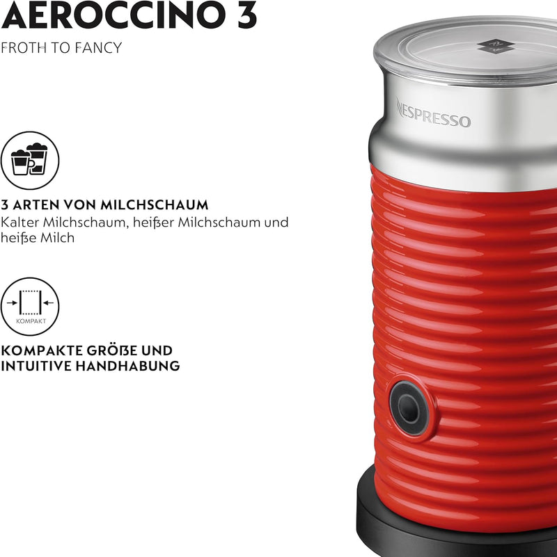 NESPRESSO Aeroccino3 Milchaufschäumer, Elektrischer Milchaufschäumer für 120 ml cremigen Milchschaum