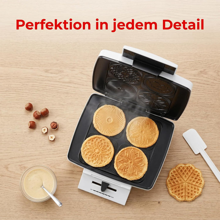 Trisa Bretzelieisen - 1000W, 4 Bretzeli gleichzeitig, antihaftbeschichtete Heizplatten & Temperaturr
