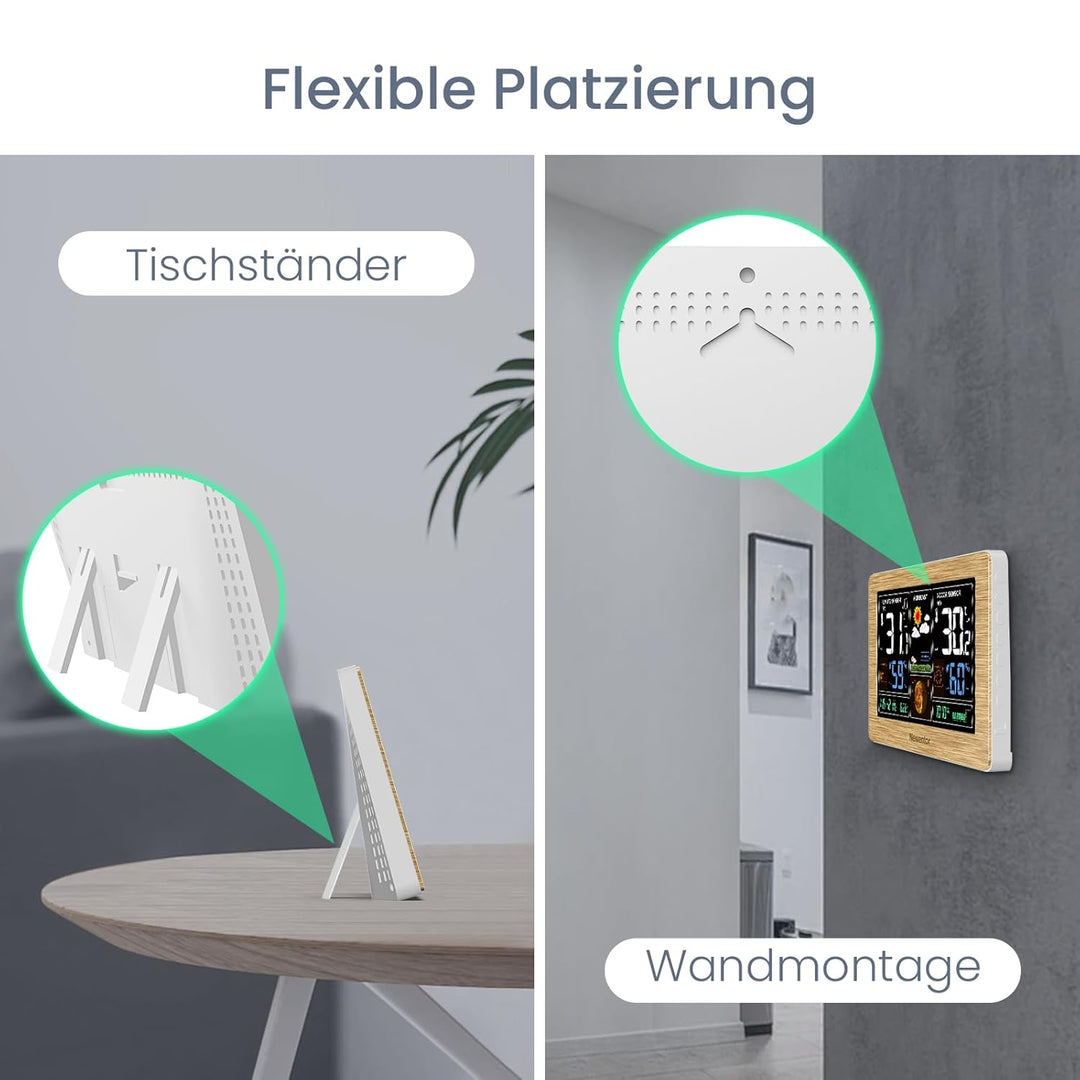 Newentor Wetterstation Funk mit Aussensensor - Funkwetterstation mit Wettervorhersage, Temperaturwar