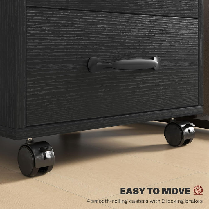 HOMCOM 3-Schubladen-Aktenschrank, Mobiler Aktenschrank für Home Office, Kleiner rollender, Druckerst