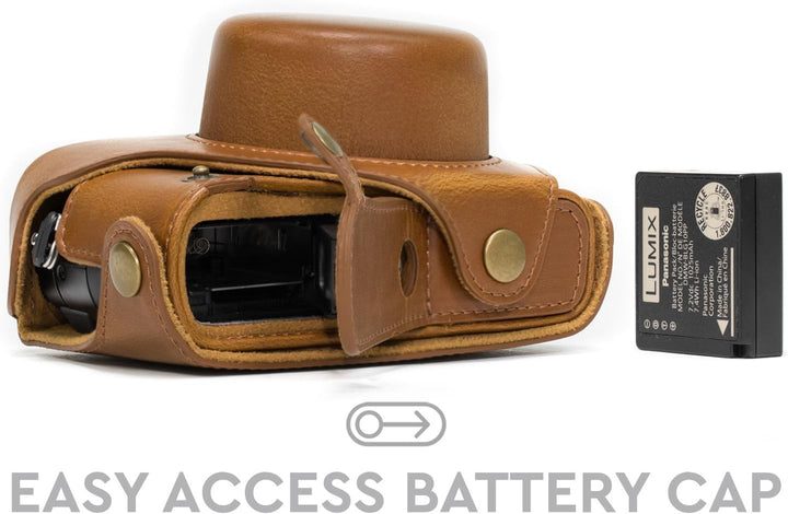 MegaGear Panasonic Lumix DMC-LX100 Ever Ready Leder Kamera-Case mit Trageriemen und Batteriezugang H