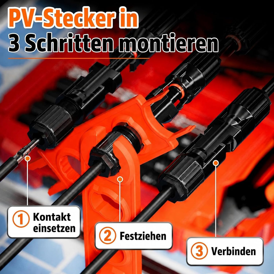 PEBA Solar Crimpzange Set für 1.5-6.0mm² Solarpanel PV Kabel, Inkl. Kabelstecker Stecker,Abisolierza