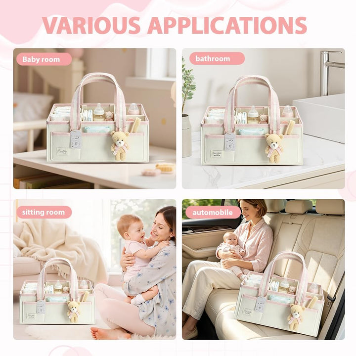 Baby Windel Filztasche, Wickeltisch Organizer Aufbewahrungskorb, Baby Windel Caddy aus Filz mit Hera