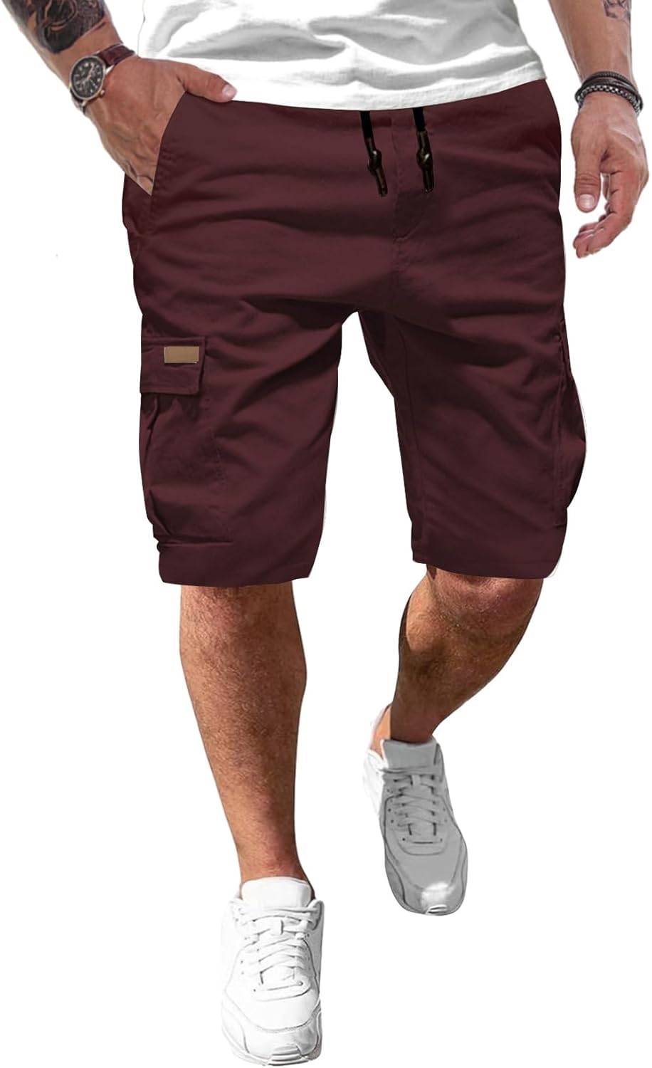 JMIERR Kurze Hosen Herren Baumwolle Cargo Shorts Herren Sommer Freizeithose mit Taschen M Burgundy,