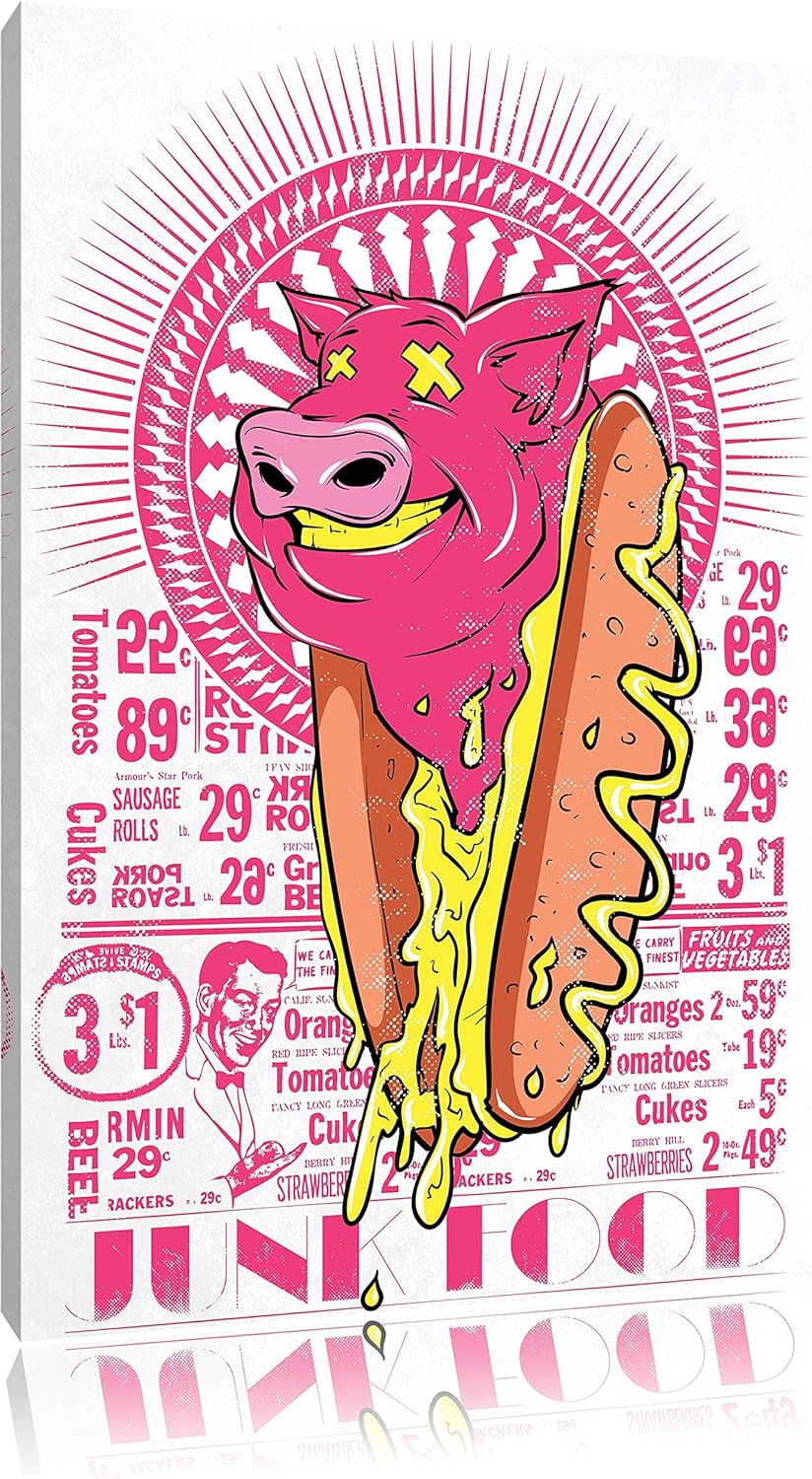 Pixxprint Junk Food White Bild auf Leinwand, XXL riesige Bilder fertig gerahmt mit Keilrahmen, Kunst