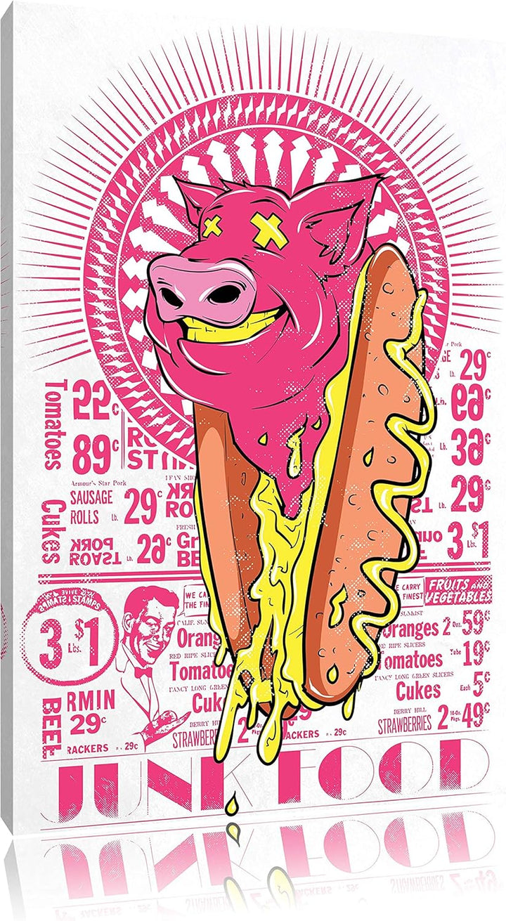 Pixxprint Junk Food White Bild auf Leinwand, XXL riesige Bilder fertig gerahmt mit Keilrahmen, Kunst
